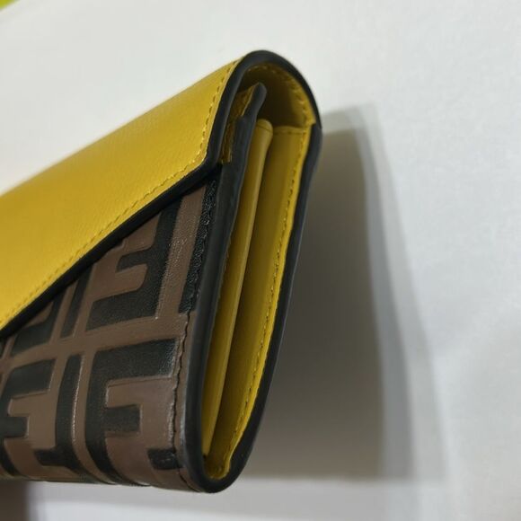 Authentic Fendi Leather Yellow & Brown FF Continental Long Wallet. - Picture 10 of 17